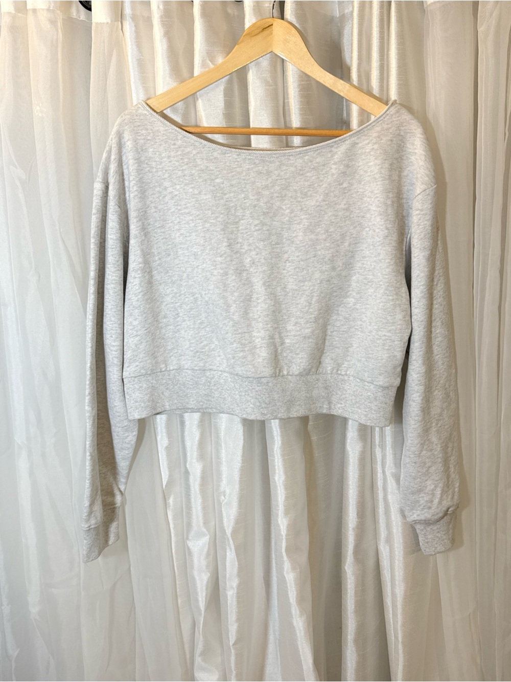 Garage Heather Gray Cropped Boatneck Sweatshirt